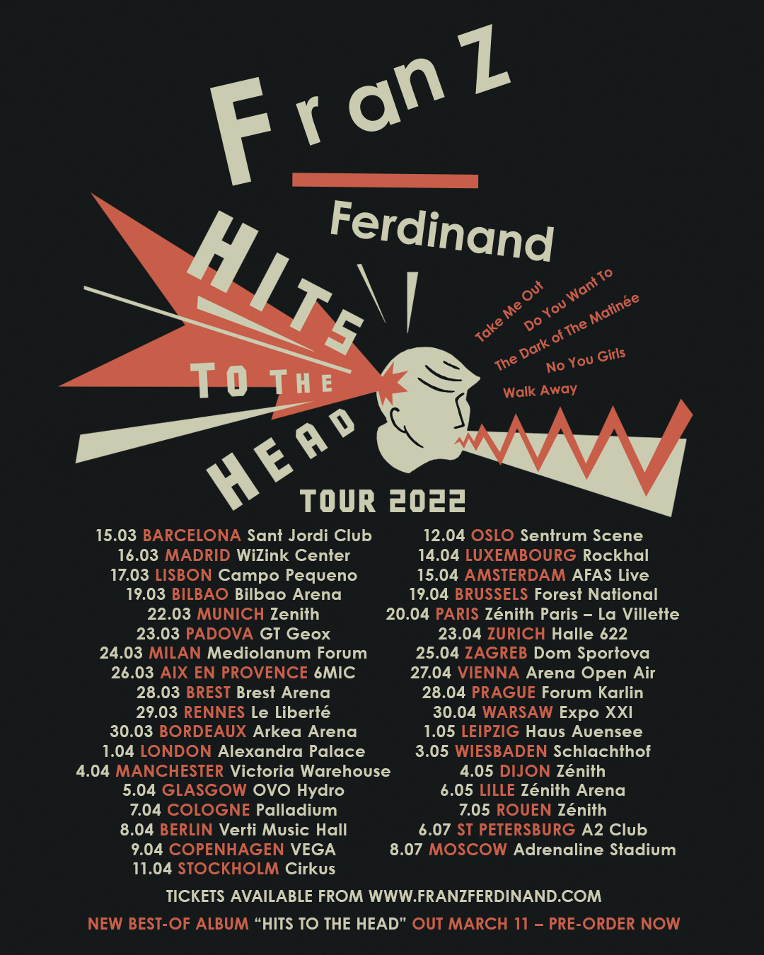 franz ferdinand hits to the head tour setlist
